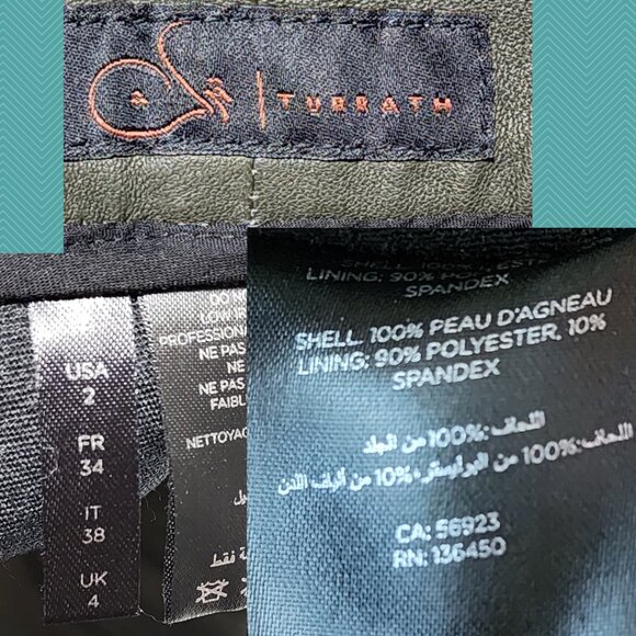 Turrath Army Green Lambskin Leather Mid Rise Skinny Pants - Picture 5 of 5